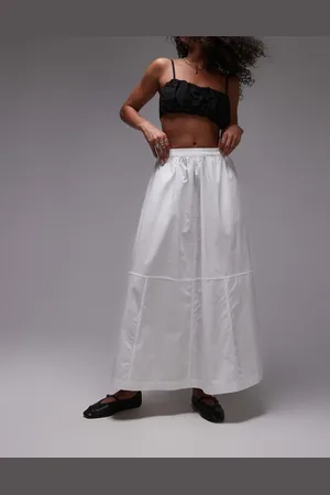 Topshop Falda midi blanco de corte amplio de popelina de