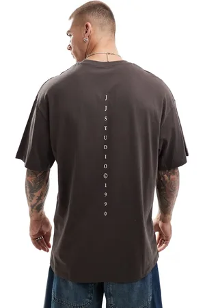 JACK & JONES Camiseta marrón chocolate extragrande con estampado en la espalda Studio de