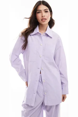 MANGO Camisa a rayas extragrande de (parte de un conjunto)-Morado