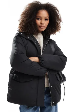 ASOS Chaqueta de plumas negra extragrande con capucha de