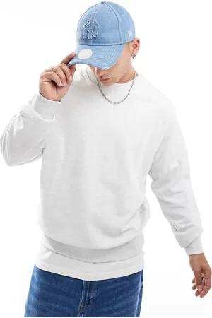 JACK & JONES Sudadera blanco jaspeado ultragrande con cuello redondo de