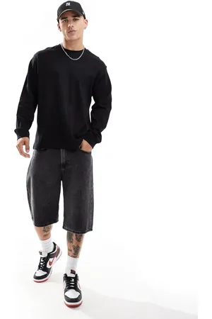 JACK & JONES Camiseta negra extragrande de manga larga de