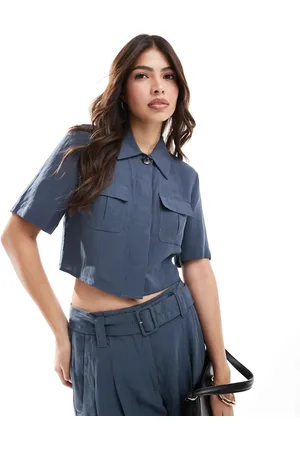 MANGO Camisa corta con abertura en la espalda y lazada de (parte de un conjunto)- marino