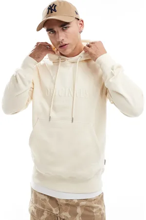 JACK & JONES Sudadera blanco hueso extragrande con capucha y logo tridimensional estampado de