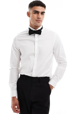 ASOS Camisa de vestir blanca de corte estándar de tejido texturizado de Wedding