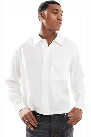 ASOS Camisa blanca de corte cuadrado extragrande con bolsillo de viscosa de