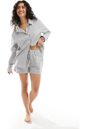 Luna Pantalones cortos de pijama a cuadros vichy grises extragrandes Mix & Match de