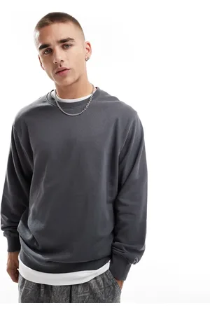 JACK & JONES Sudadera gris oscuro ultragrande con cuello redondo de
