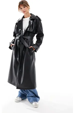 ASOS Gabardina negra de tejido efecto cuero de