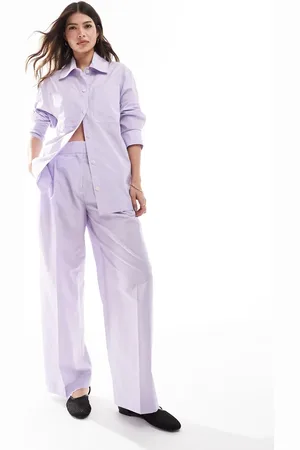 MANGO Pantalones lilas a rayas extragrandes de (parte de un conjunto)-Morado