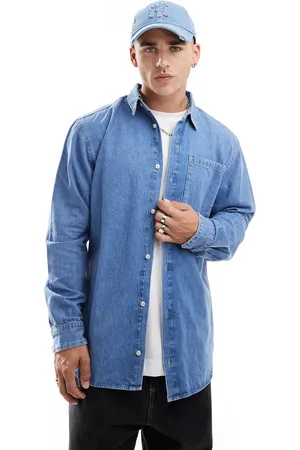 JACK & JONES Camisa vaquera extragrande con lavado azul medio de