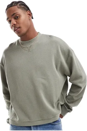 ASOS Camiseta caqui de manga larga y corte cuadrado extragrande con banda en el bajo de punto gofrado de -Verde