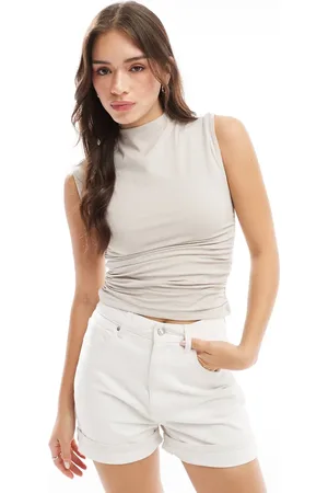 Abercrombie & Fitch Top fruncido con cuello alzado de -Marrón