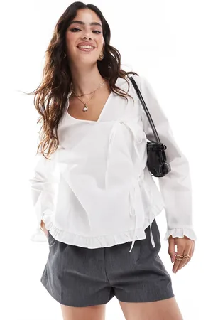ASOS Blusa blanca cruzada con lazada delantera de popelina de