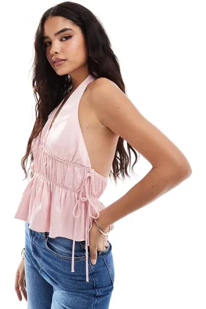 ASOS Top con cuello halter y lazada lateral de satén de