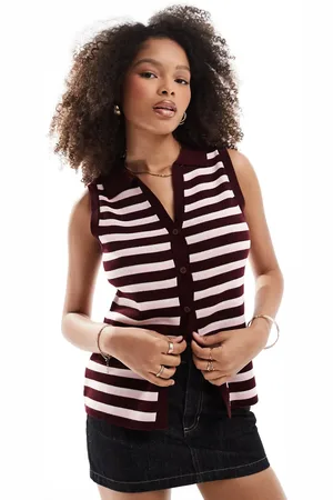 ASOS Chaleco a rayas rojas y rosas con solapas de punto de