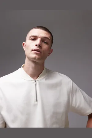 Topman Polo color extragrande con detalle de cremallera de -Beis neutro