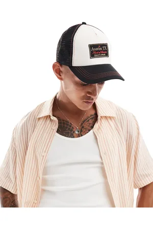 ASOS Gorra de camionero negra y blanco crudo con bordado de