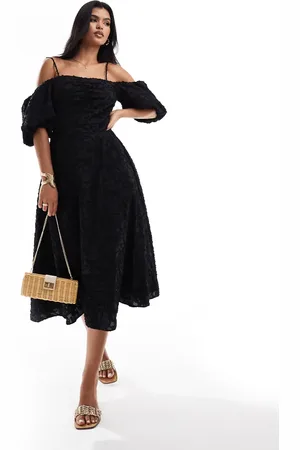 River Island Vestido midi con mangas abullonadas de