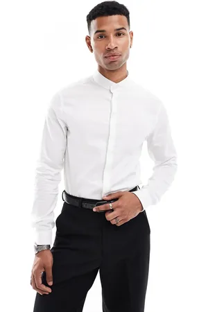 ASOS Camisa blanca de corte slim con cuello mao de