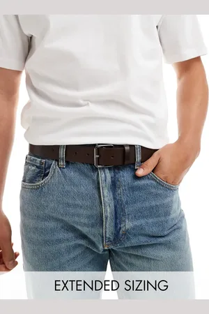 ASOS Cinturón de cuero con hebilla con rodillo de tono gris plomo de