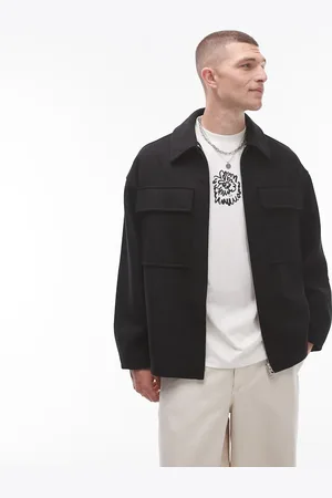Topman Chaqueta negra estilo camisa de doble faz de