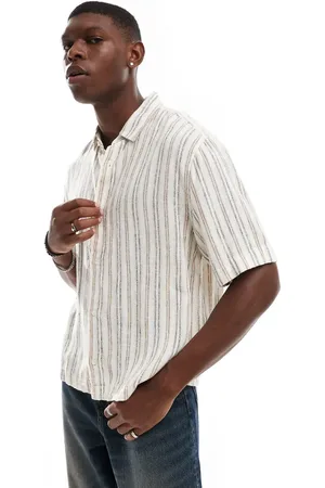 Abercrombie & Fitch Camisa color crema a rayas de manga corta de lino de -Beis neutro