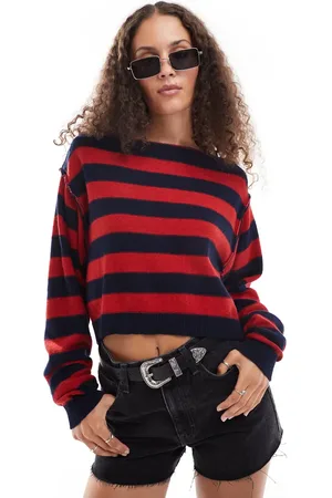 Free People Jersey a rayas multicolores con cuello barco de