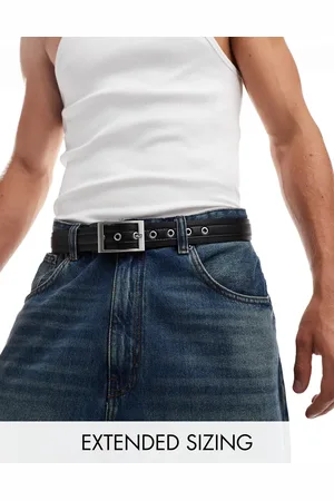 ASOS Cinturón de cuero sintético con detalle de pespuntes y hebilla plateada rectangular de