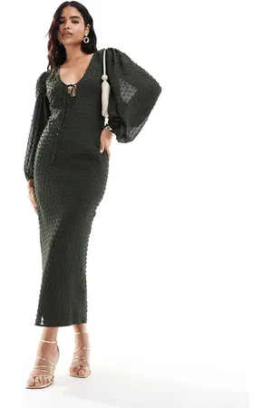 ASOS Vestido midi con mangas globo de plumeti de -Sin color