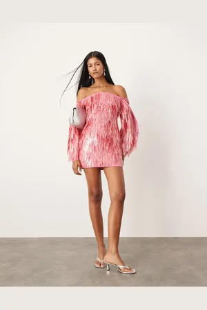 ASOS Vestido corto con mangas extragrandes y diseño de flecos de lentejuelas de -Multicolor
