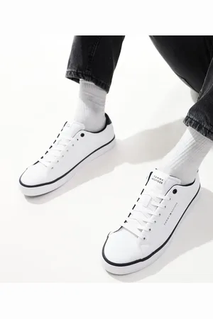 Tommy Hilfiger Zapatillas de deporte blancas de cuero con suela vulcanizada de