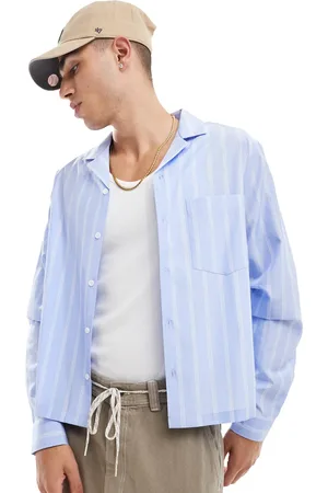 ASOS Camisa a rayas de estilo worker y corte cuadrado extragrande con cuello de solapas de
