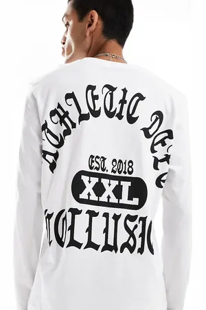 COLLUSION Camiseta blanca extragrande de manga larga con estampado gráfico "Athletic" de estilo fútbol de