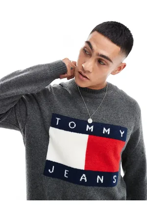 Tommy Hilfiger Jersey gris jaspeado con logo de bandera de