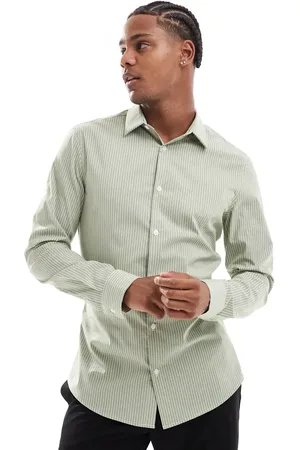 ASOS Camisa a rayas caquis entallada de -Verde