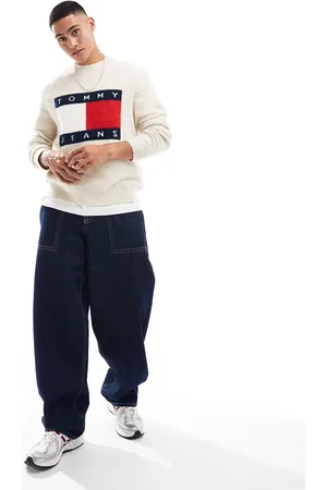 Tommy Hilfiger Jersey blanco hueso melange con logo de bandera grande de