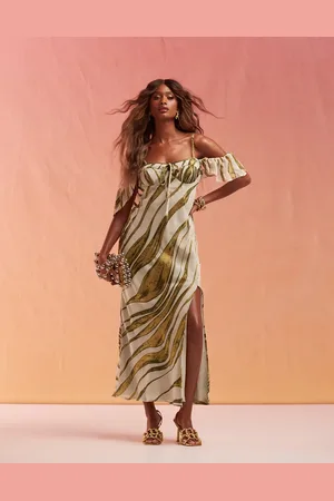 ASOS Vestido largo verde a rayas de tirantes con detalle de copas y volantes en las mangas de devoré de -Multicolor