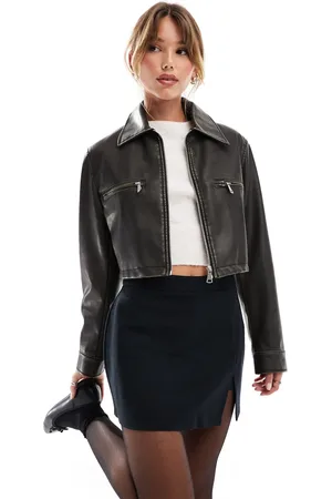 ASOS Chaqueta Harrington negra de tejido efecto cuero lavado de