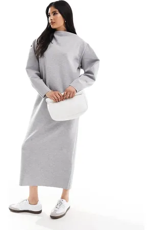 ASOS Vestido midi estilo sudadera de manga larga con cuello barco redondeado de ASOS DESIGN-Verde