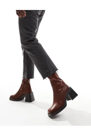 ASOS Botas color con tacón medio, plataforma y puntera cuadrada Rome de -Marrón