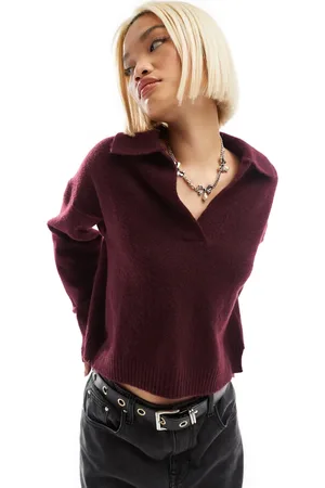 Monki Jersey de manga larga con solapas de punto de -Rojo