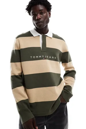Tommy Hilfiger Camisa a rayas verdes y color crudo de estilo rugby de