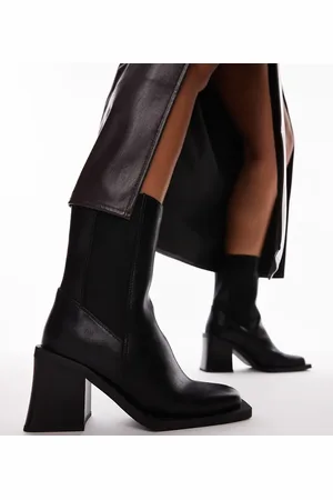 Topshop Botines Chelsea negros con tacón de bloque Nisha de Wide Fit