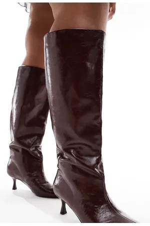 ASOS Botas por la rodilla burdeos de tacón bajo sin cierres Crimson de Curve-Rojo