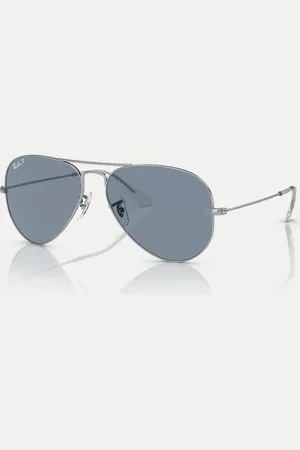 Ray-Ban Gafas de sol plateadas de estilo aviador con lentes azules polarizadas Aviator Classic de