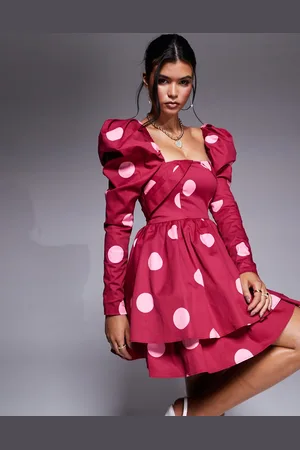 ASOS Vestido corto de corte skater estructurado con estampado de lunares de satén de algodón de -Multicolor