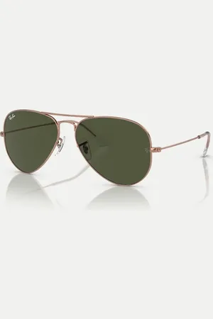 Ray-Ban Gafas de sol dorado rosa estilo aviador con lentes verdes de