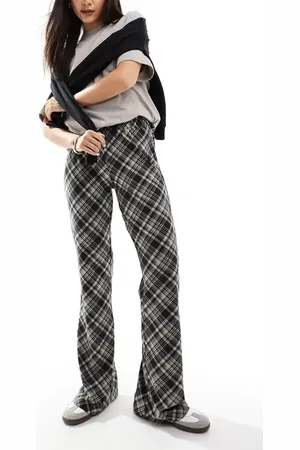Noisy May Pantalones de campana a cuadros negros de