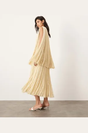 ASOS Vestido largo amarillo pastel de corte recto con diseño de capas con flecos Ultimate de -Blanco
